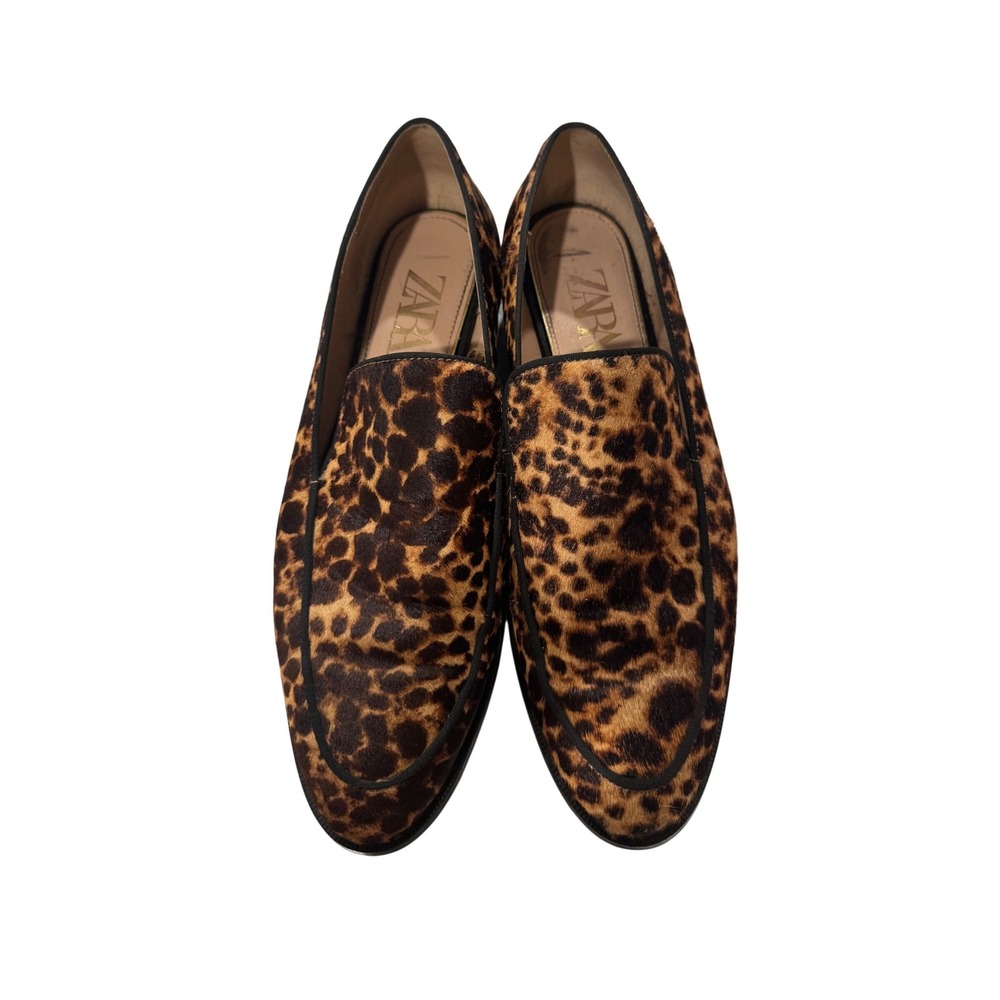 Zara Womens Leopard Print Calf Hair Loafers Smoking Flat Shoes Size 40‎ - Picture 2 of 6